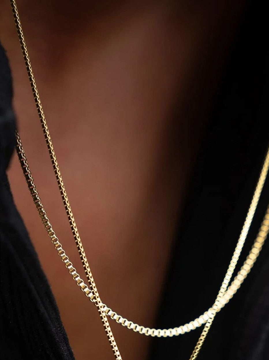 MNML Minimalist Box Chain Necklace layered with other chains — men's chain styling Malaysia