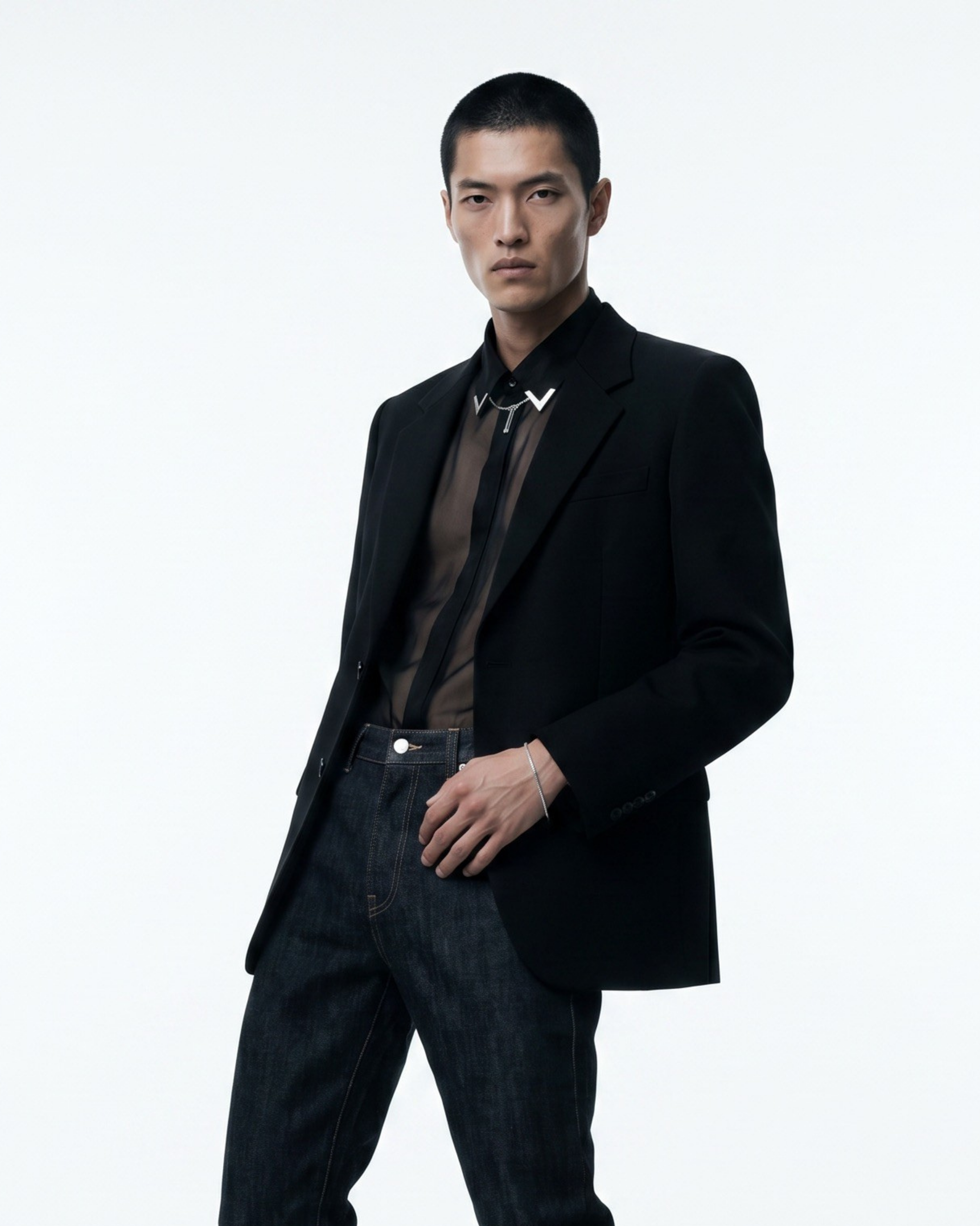 Male model wearing MNML Minimalist Macro Box Chain Bracelet 19cm — men's box chain bracelet Malaysia