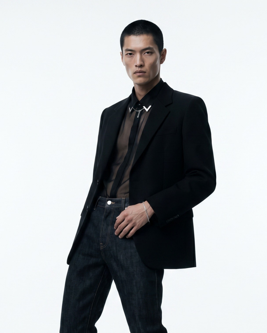 Male model wearing MNML Minimalist Macro Box Chain Bracelet 19cm — men's box chain bracelet Malaysia