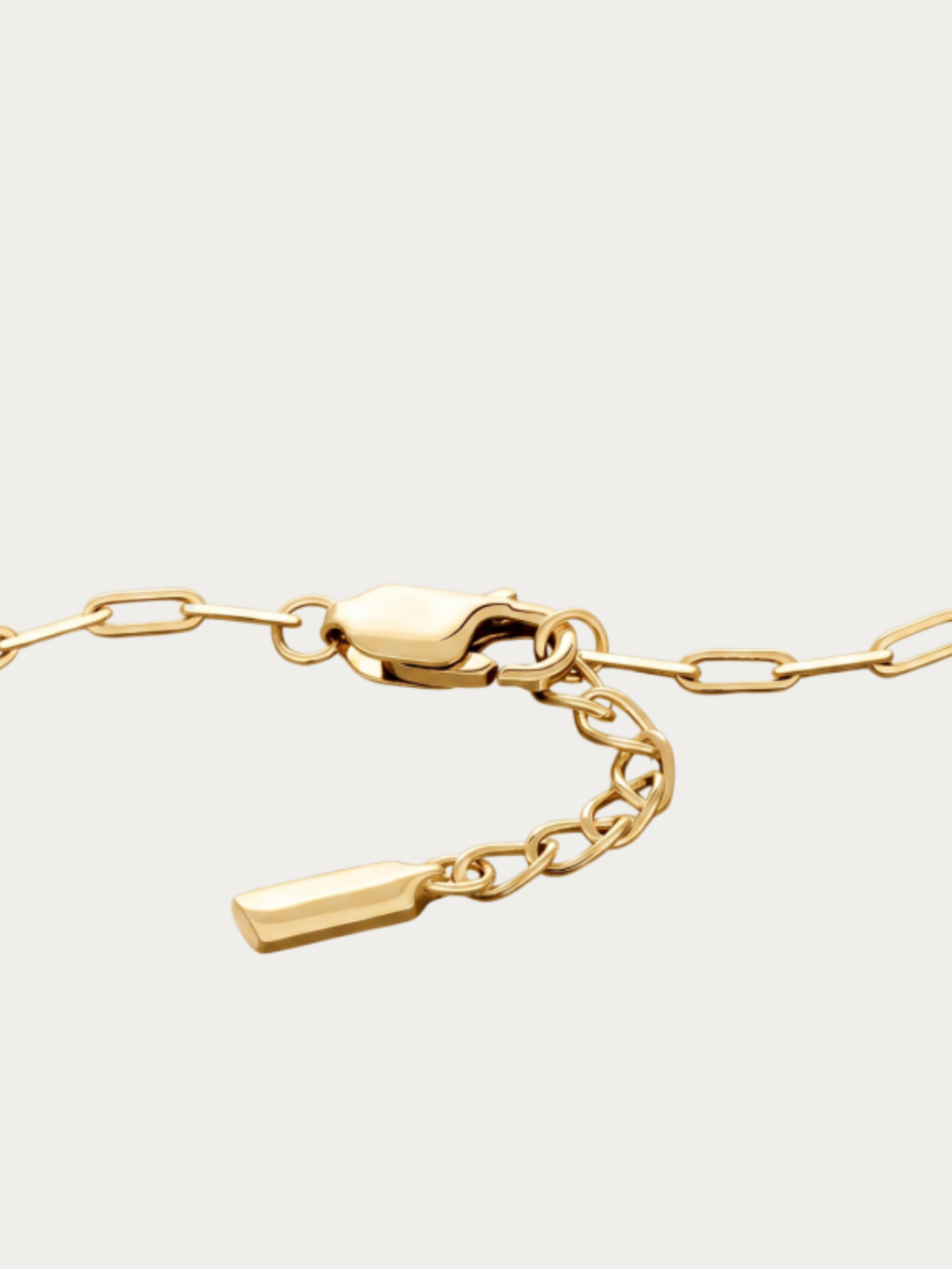 Clasp detail on MNML Minimalist Paperclip Chain Bracelet in gold color— secure titanium bracelet closure