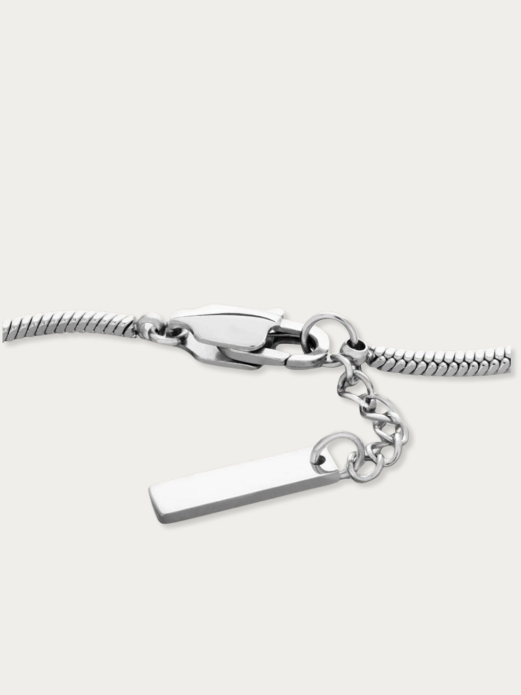 Close-up of smooth snake chain links on MNML Titanium Snake Chain Bracelet — polished surface detail