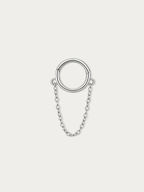 MNML Nia Minimalist Single Chain Hoop in 925 silver rhodium — front view, chain hoop earring Malaysia
