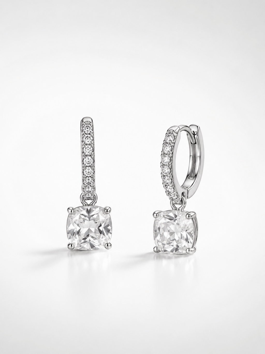 Close-up of the pavé bar and round 5A cubic zirconia drop on the Nora Grace earring