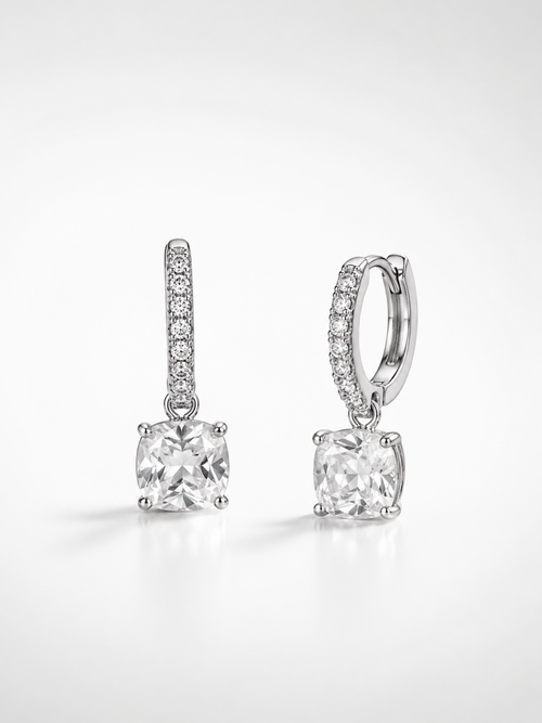 Close-up of the pavé bar and round 5A cubic zirconia drop on the Nora Grace earring
