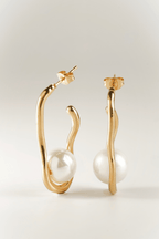MNML Nova Sculpt Pearl Earrings in gold stainless steel — front view, sculptural pearl earrings Malaysia