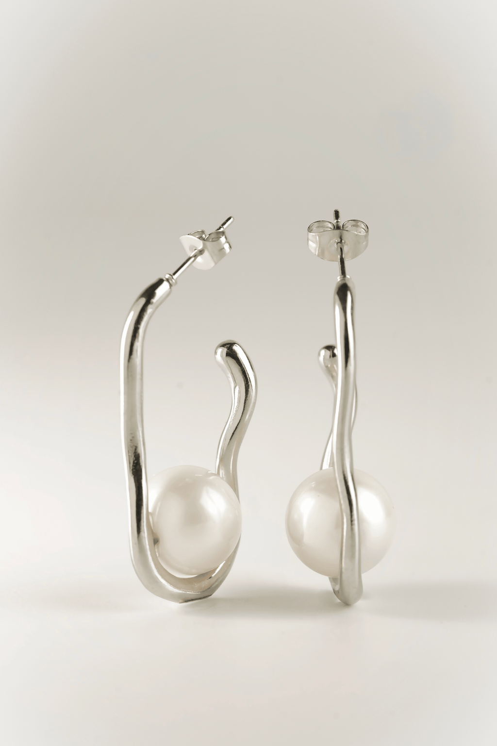 MNML Nova Sculpt Pearl Earrings in silver stainless steel — silver sculptural pearl earrings Malaysia