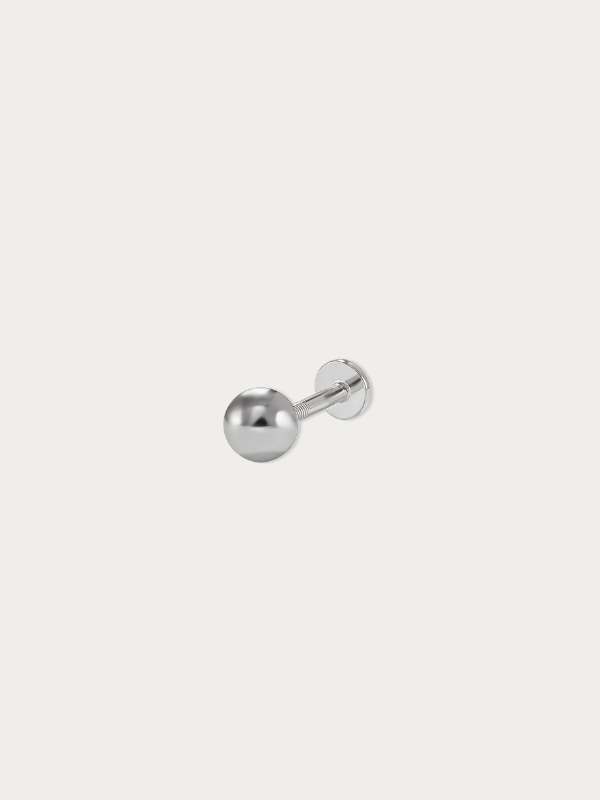 MNML Olley Round Ball Single Flatback Stud in 925 silver rhodium — front view, ball stud earring Malaysia