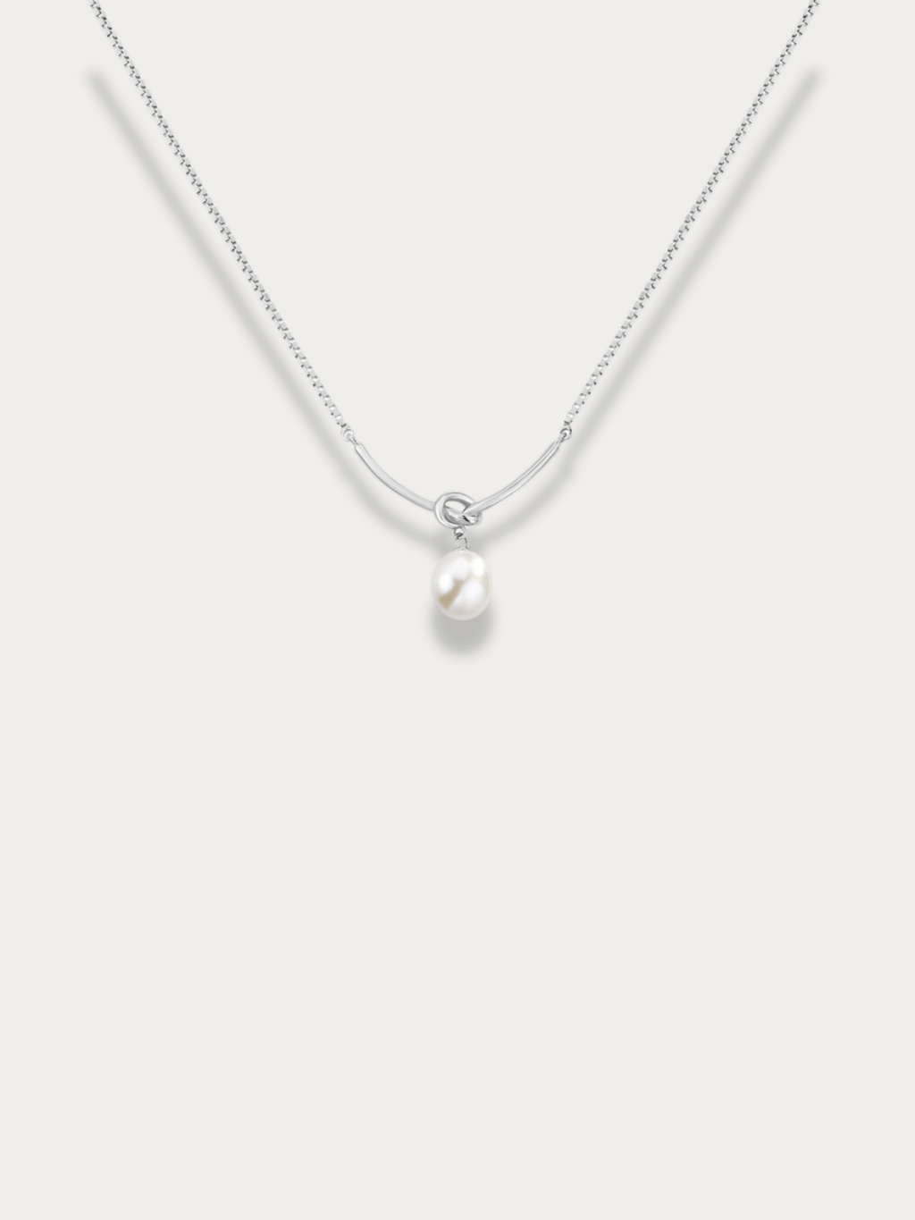 Ophelia Natural Pearl Necklace with curved bar pendant, 925 sterling silver 
