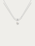 Ophelia Natural Pearl Necklace with curved bar pendant, 925 sterling silver 