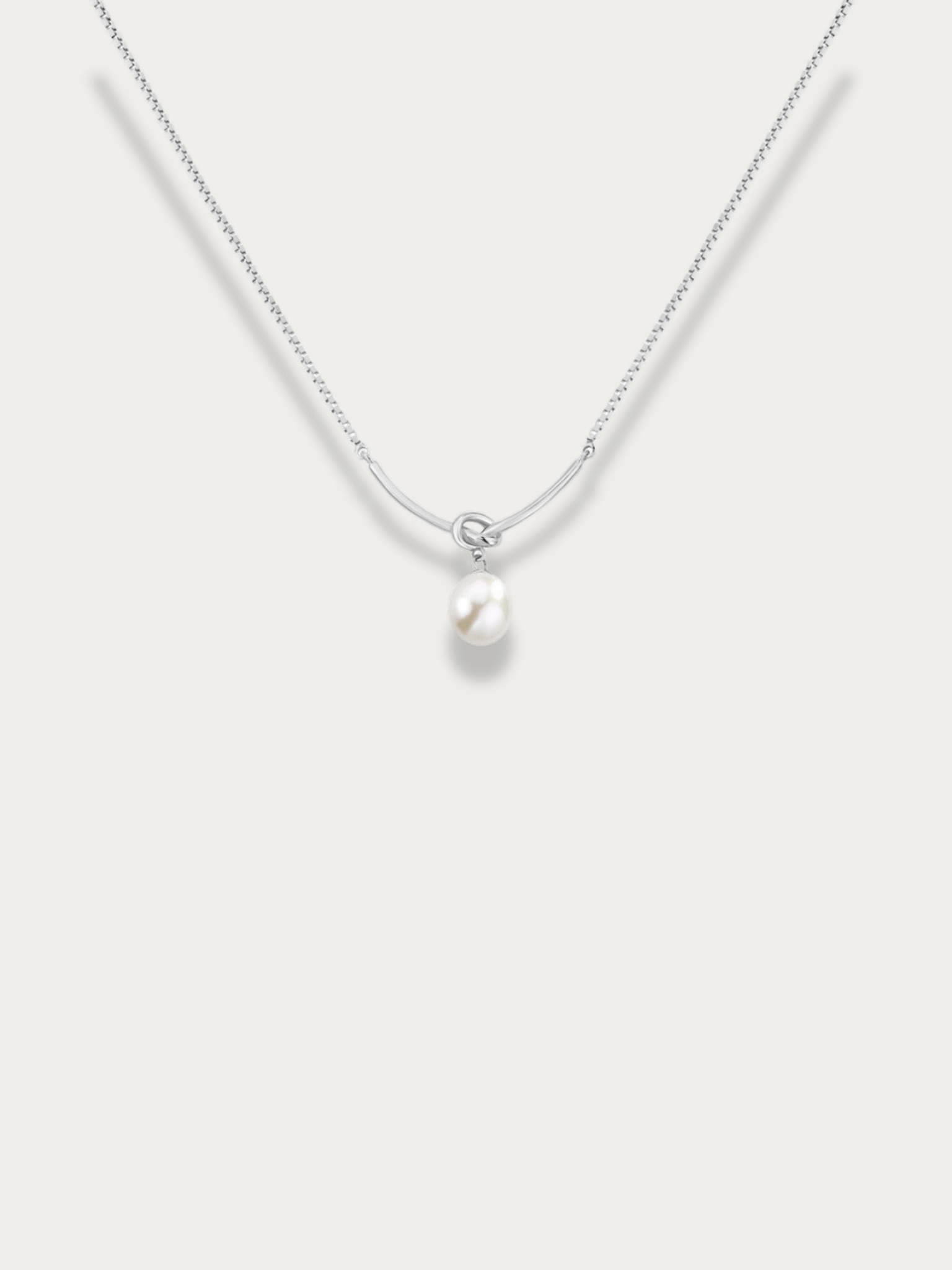 Ophelia Natural Pearl Necklace with curved bar pendant, 925 sterling silver 