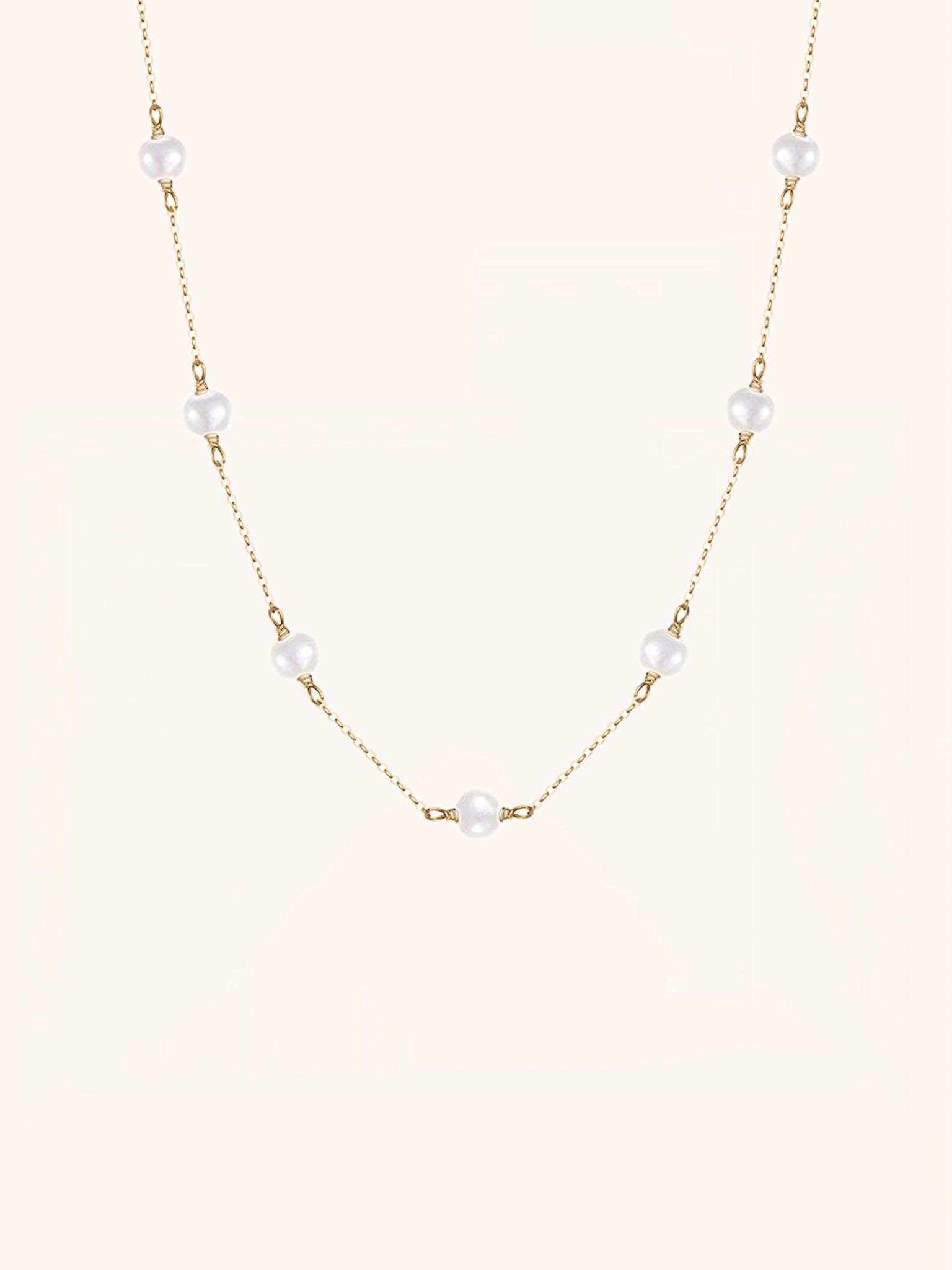 PEARLY Pearl Station Necklace in Gold finish