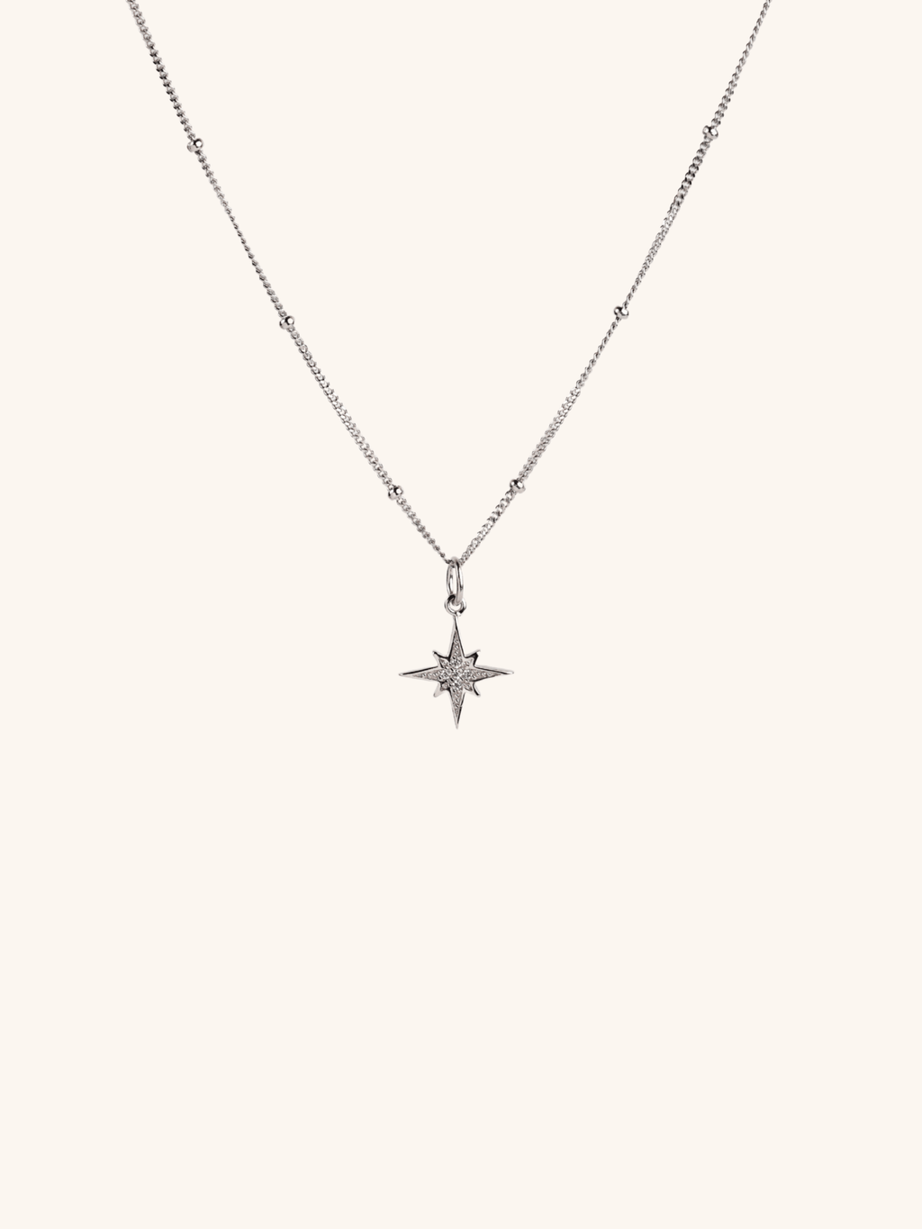 MNML Penelope North Star Sterling Silver Necklace in rhodium silver — front view, star necklace Malaysia