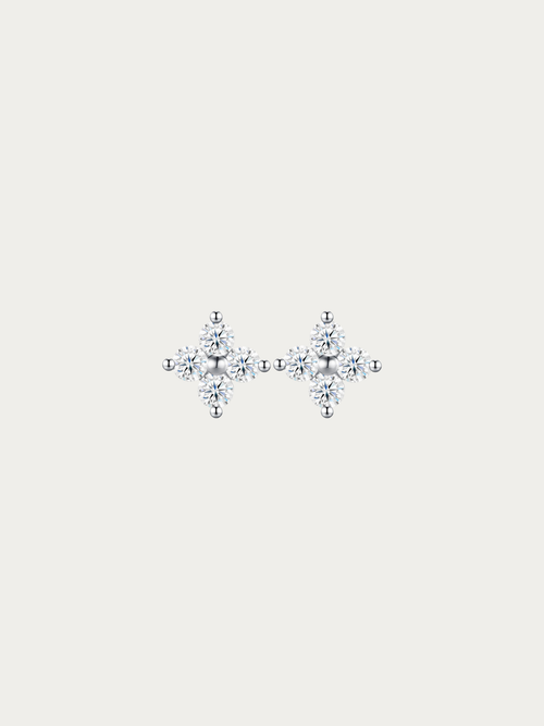 Piper Bloom clover studs, each made of four round moissanite stones in 925 sterling silver, front view