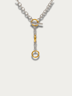 Dual-tone front detail on MNML Play Link Toggle Necklace — silver chain with gold circle links
