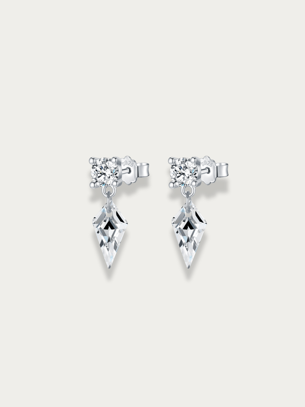 MNML Prism Radiance Drop Earrings in 925 silver rhodium — front view, CZ prism drop earrings Malaysia