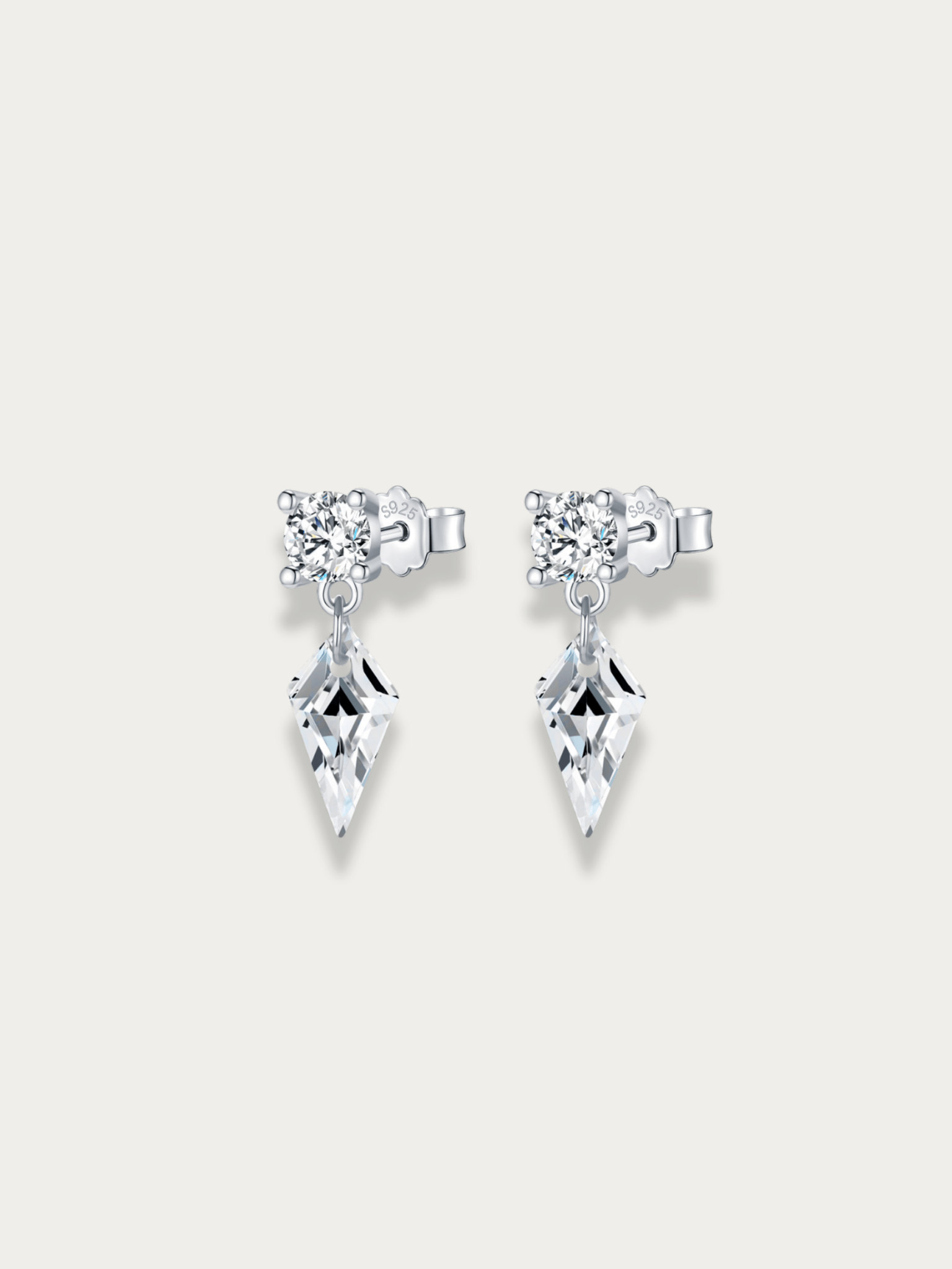 MNML Prism Radiance Drop Earrings in 925 silver rhodium — front view, CZ prism drop earrings Malaysia