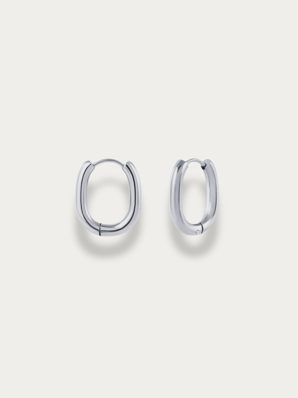 MNML Rainnie Oval Ear Hoops in stainless steel silver — front view, oval hoop earrings Malaysia