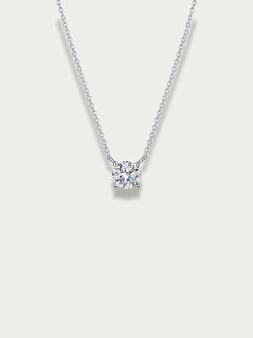 Close-up of moissanite stone facets on Ray necklace