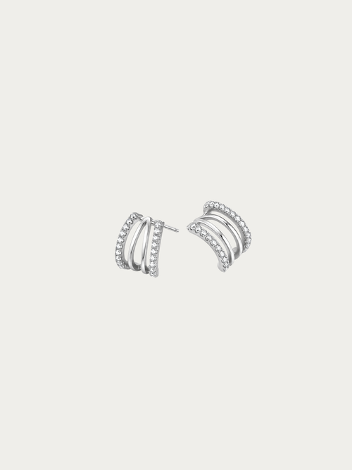 Reese crescent moon studs traced with fine pavé CZ in white gold plated 925 silver, front view