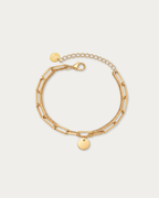 MNML Rory Engravable Charm Layered Paperclip Bracelet in gold — front view, personalised bracelet Malaysia