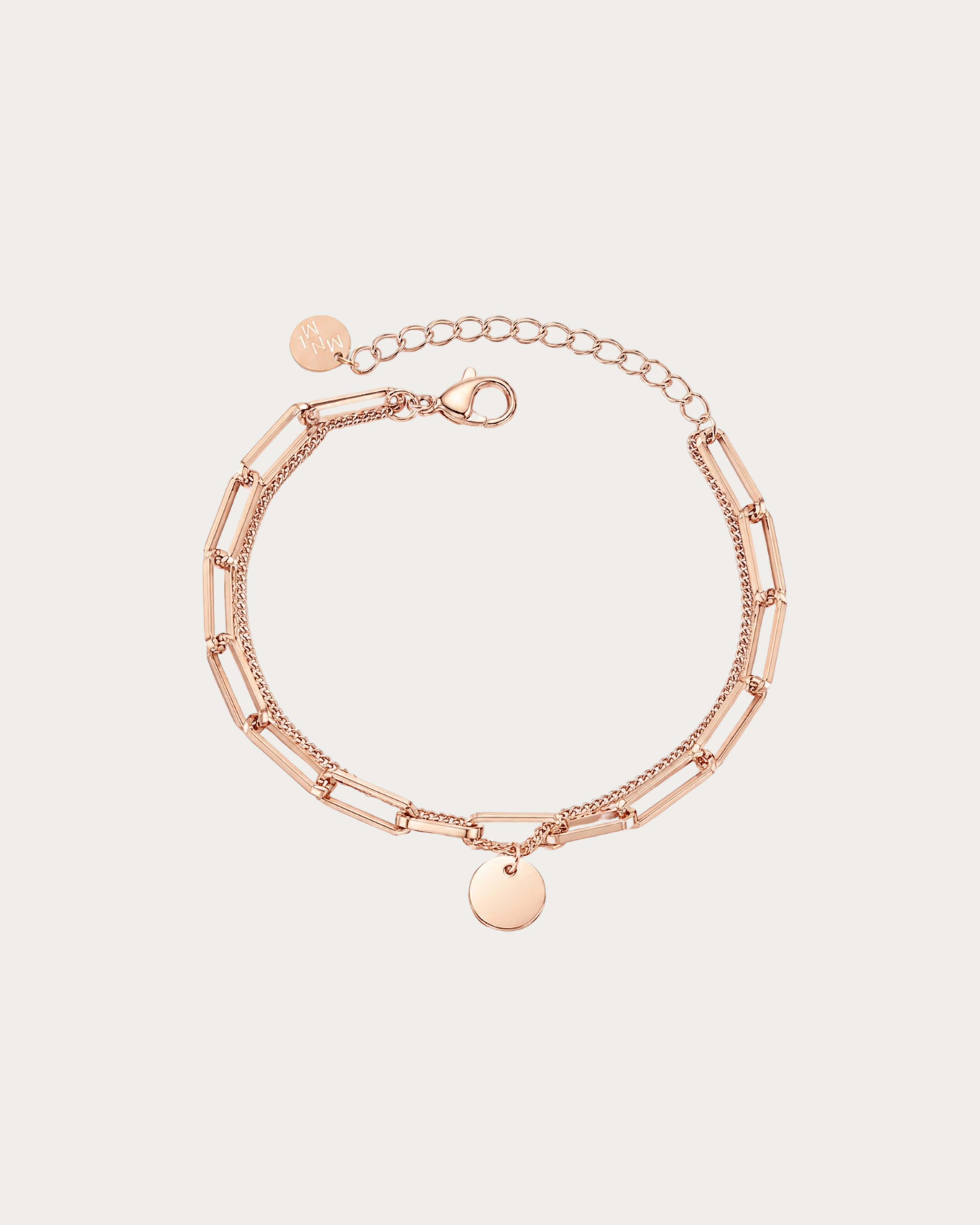 MNML Rory Engravable Charm Layered Paperclip Bracelet in rose gold — rose gold engravable bracelet