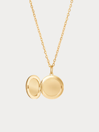 Round Engravable Locket Necklace in Gold titanium, open view 