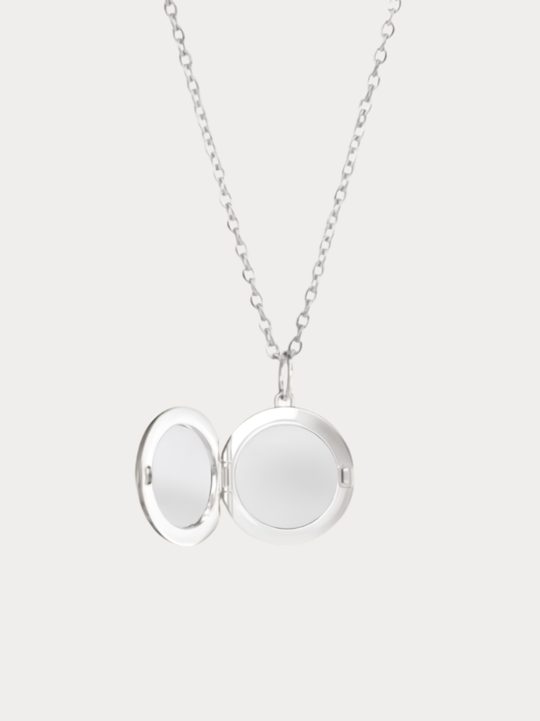 Round Engravable Locket Necklace in Silver titanium, open viewv