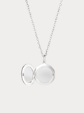 Round Engravable Locket Necklace in Silver titanium, open viewv