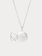 Round Engravable Locket Necklace in Silver titanium, open viewv