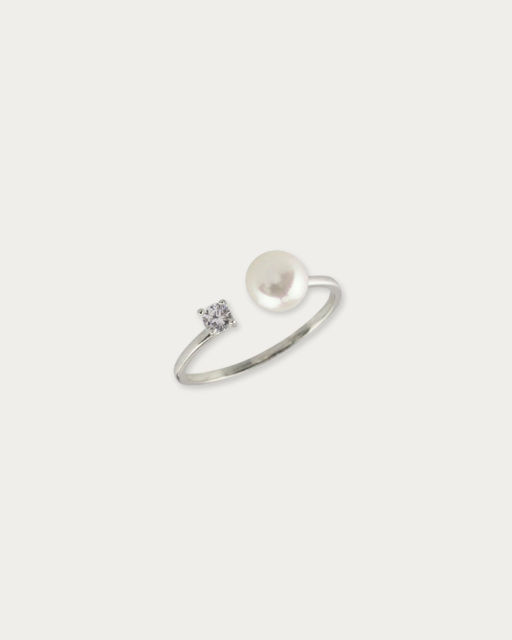 Sarah Pearl & CZ Open Ring in 925 sterling silver with freshwater pearl and CZ stone 