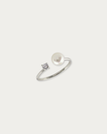 Sarah Pearl & CZ Open Ring in 925 sterling silver with freshwater pearl and CZ stone 