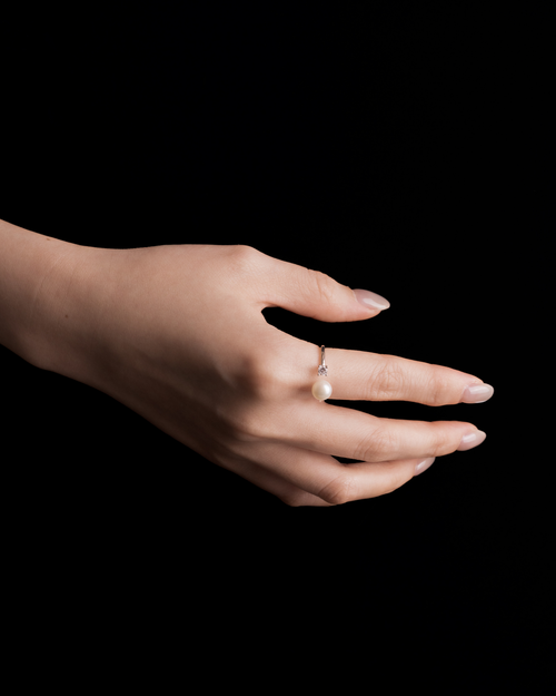 Sarah open ring styled on finger