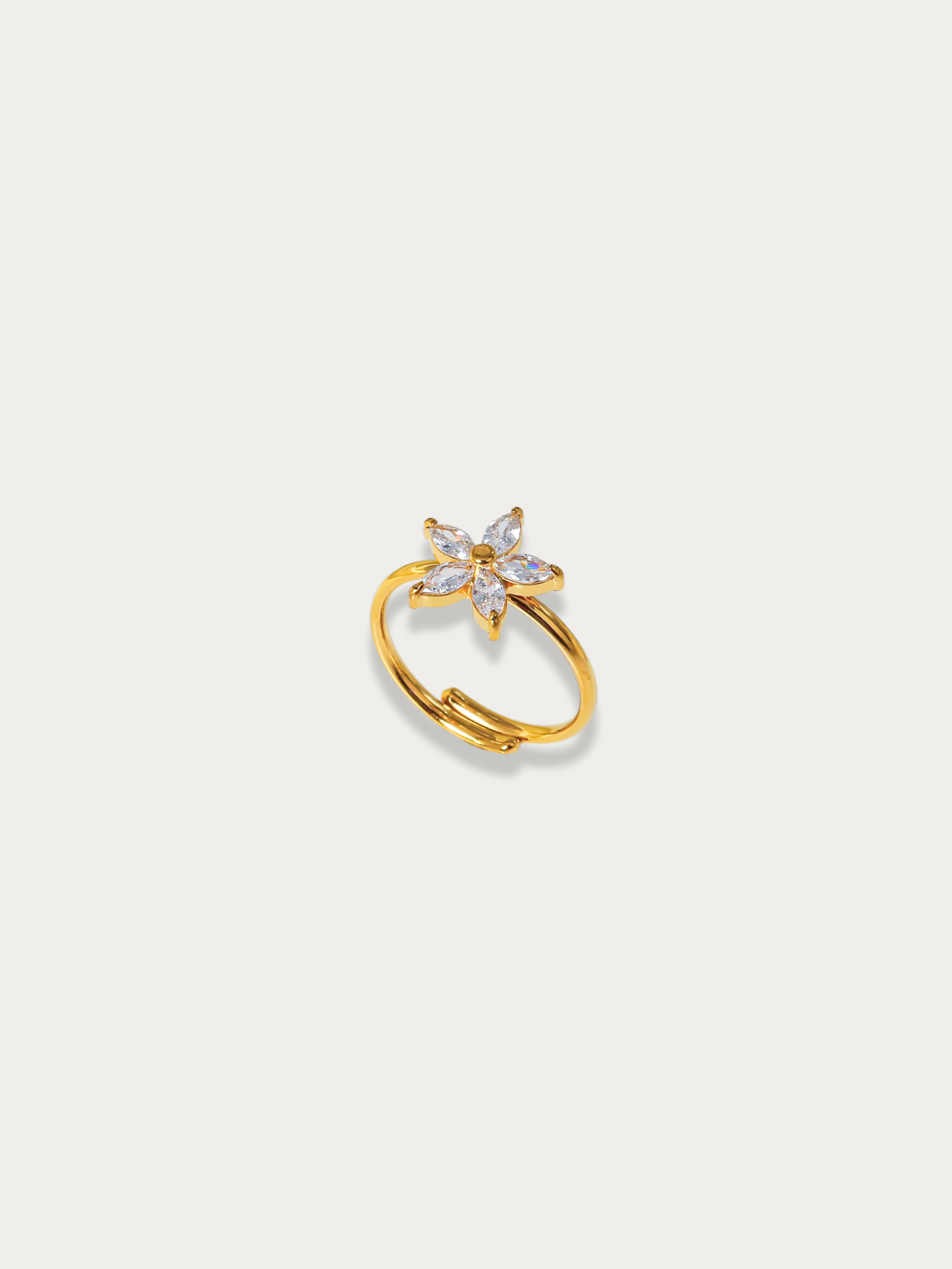 MNML Secret Garden CZ Flower Adjustable Ring in titanium gold — gold flower ring Malaysia