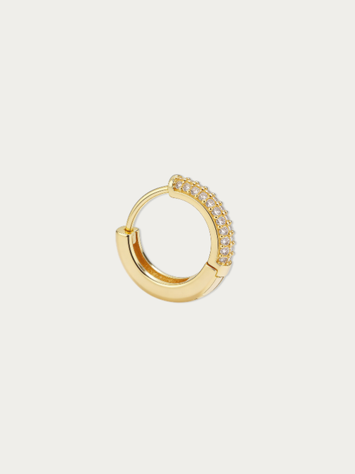 MNML Shaine 18K Gold Half Pavé Single Huggie in 925 silver with CZ — front view, half pavé gold huggie Malaysia