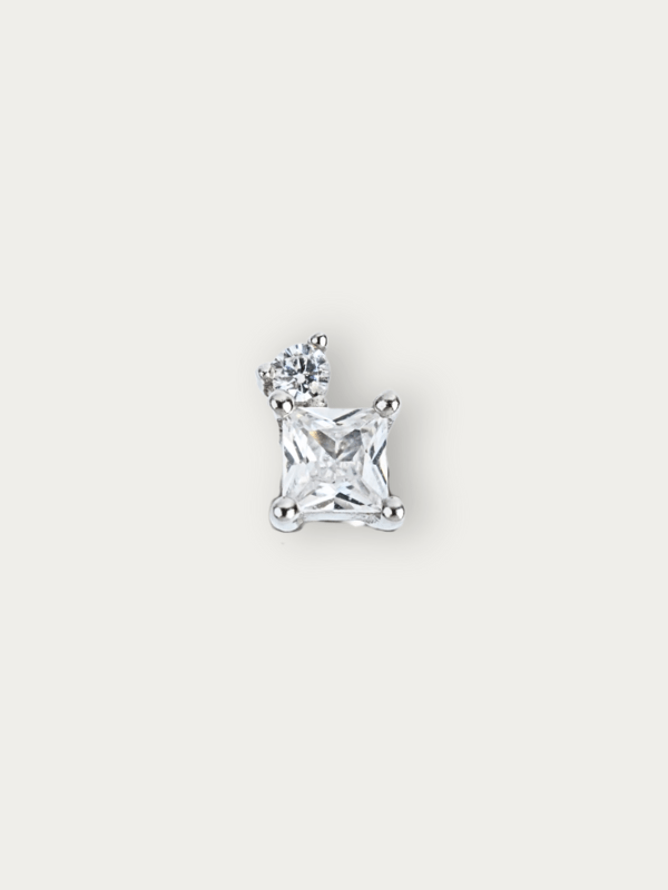 MNML Sienna Sparkle Duo Single Flatback Stud in 925 silver with dual CZ — front view, duo stone earring Malaysia