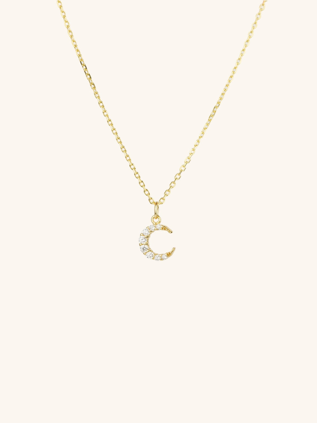 MNML SIERRA Sparkling Moon Necklace in 925 silver gold — front view, crescent moon necklace Malaysia