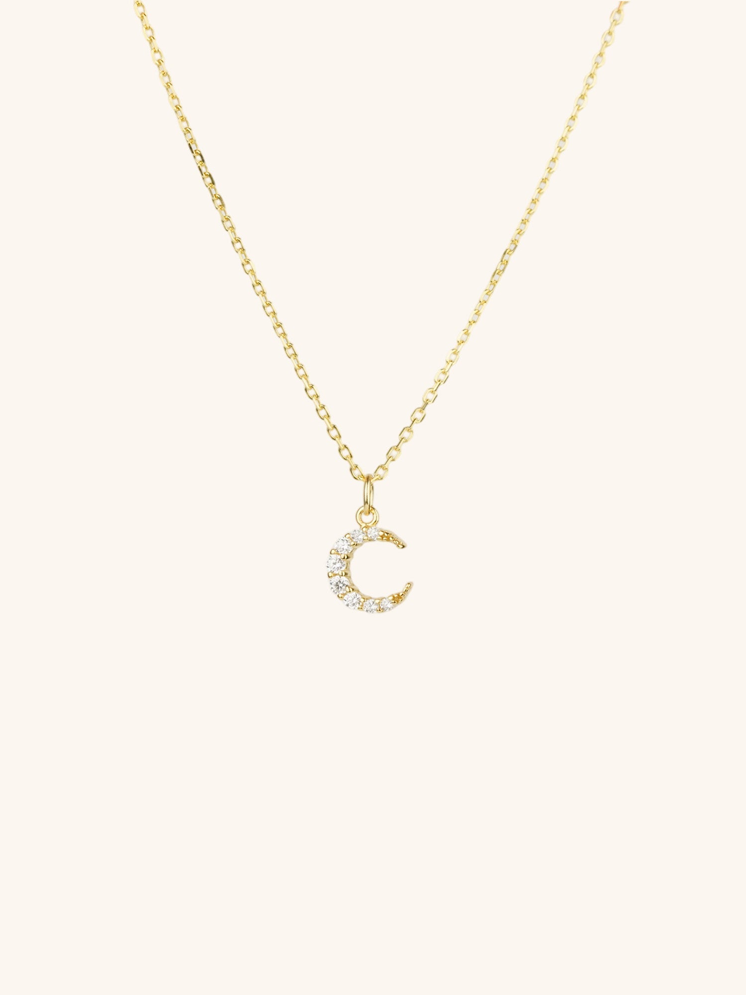 MNML SIERRA Sparkling Moon Necklace in 925 silver gold — front view, crescent moon necklace Malaysia