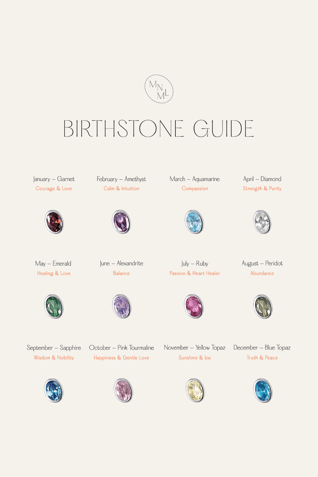 MNML Signature Birthstone Stud Earrings in 925 silver — all 12 birthstone colours flat lay Malaysia