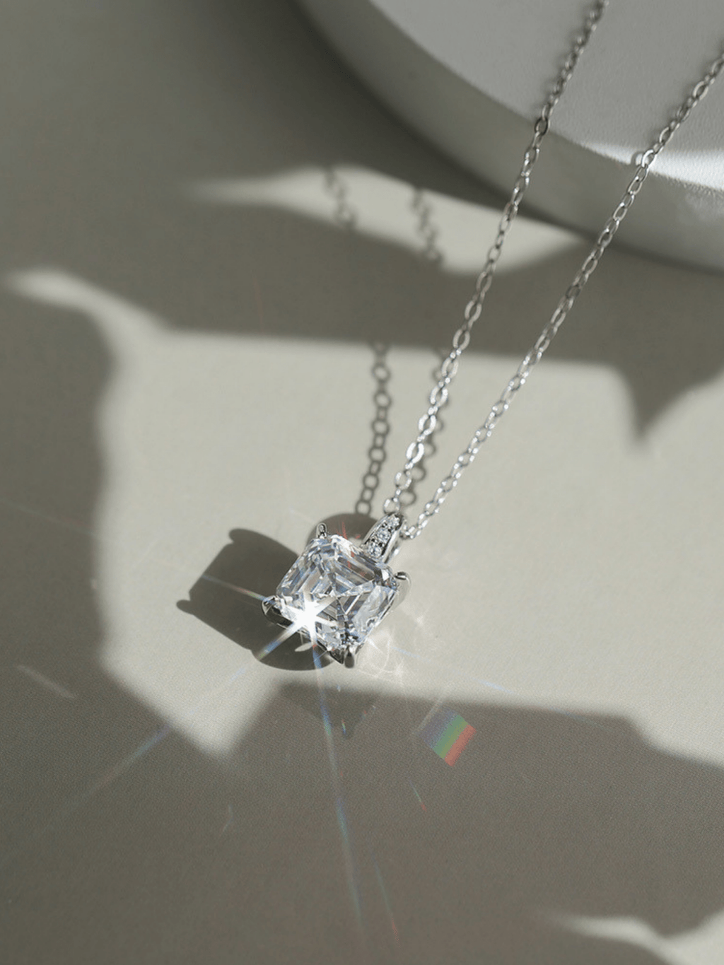 Sparkle detail on MNML Solenne Moissanite Necklace — 1ct Asscher cut fire and step-cut brilliance