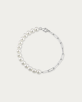 Sora Freshwater Pearl Paperclip Bracelet in 925 sterling silver, silver tone