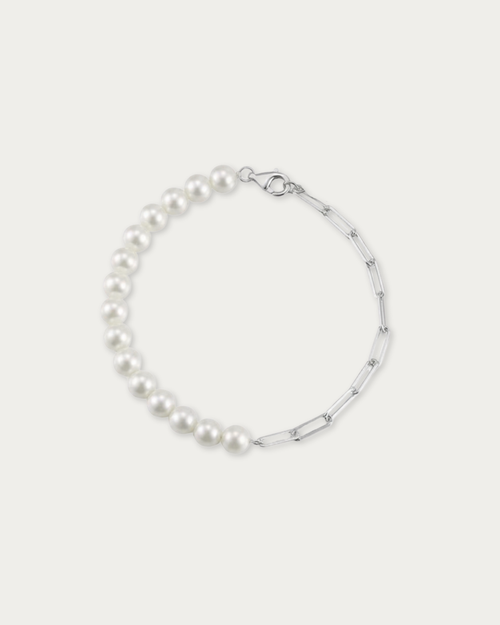 Sora Freshwater Pearl Paperclip Bracelet in 925 sterling silver, silver tone