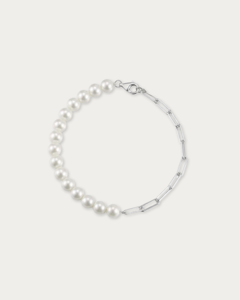Sora Freshwater Pearl Paperclip Bracelet in 925 sterling silver, silver tone