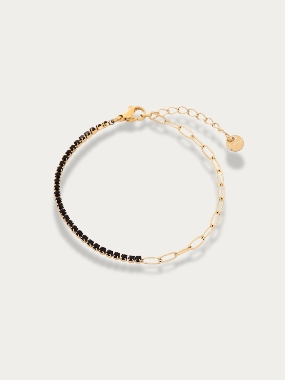 MNML Spark Link Bracelet in 18K PVD titanium in black — front view, CZ tennis bracelet Malaysia