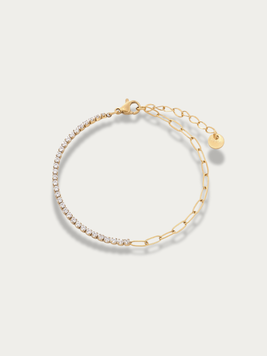 MNML Spark Link Bracelet in 18K PVD titanium in clear stone — front view, CZ tennis bracelet Malaysia