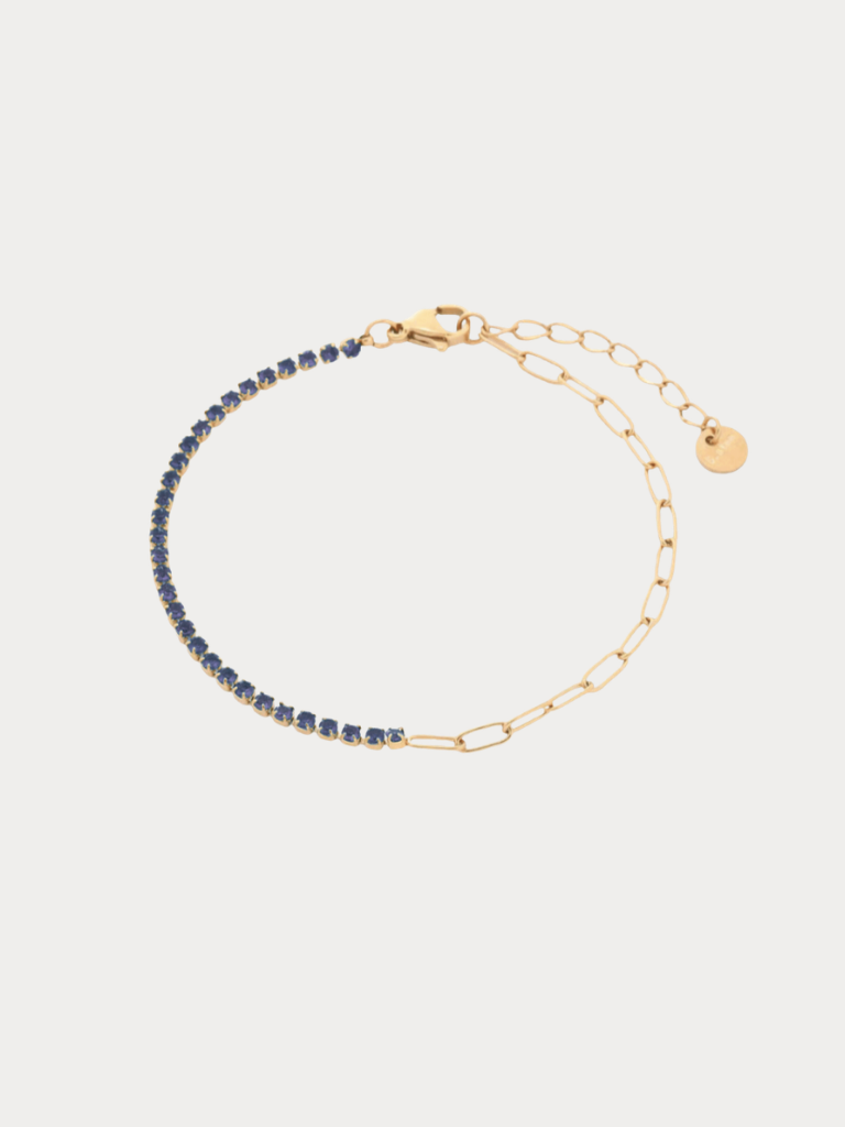 MNML Spark Link Bracelet waterproof lifestyle — tarnish-free gold CZ everyday bracelet