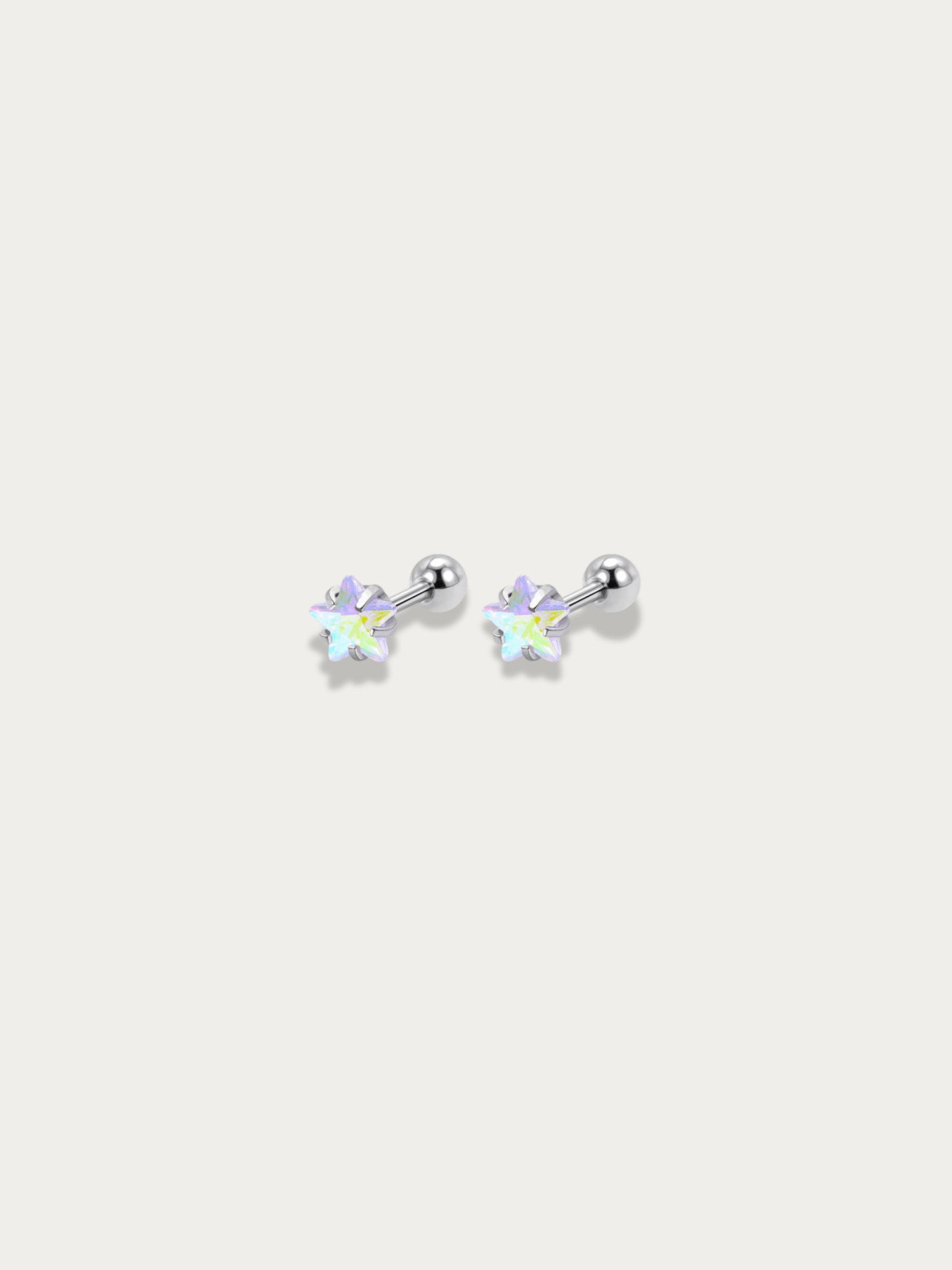 MNML Star Barbell Earrings holography CZ detail — iridescent star stud titanium Malaysia