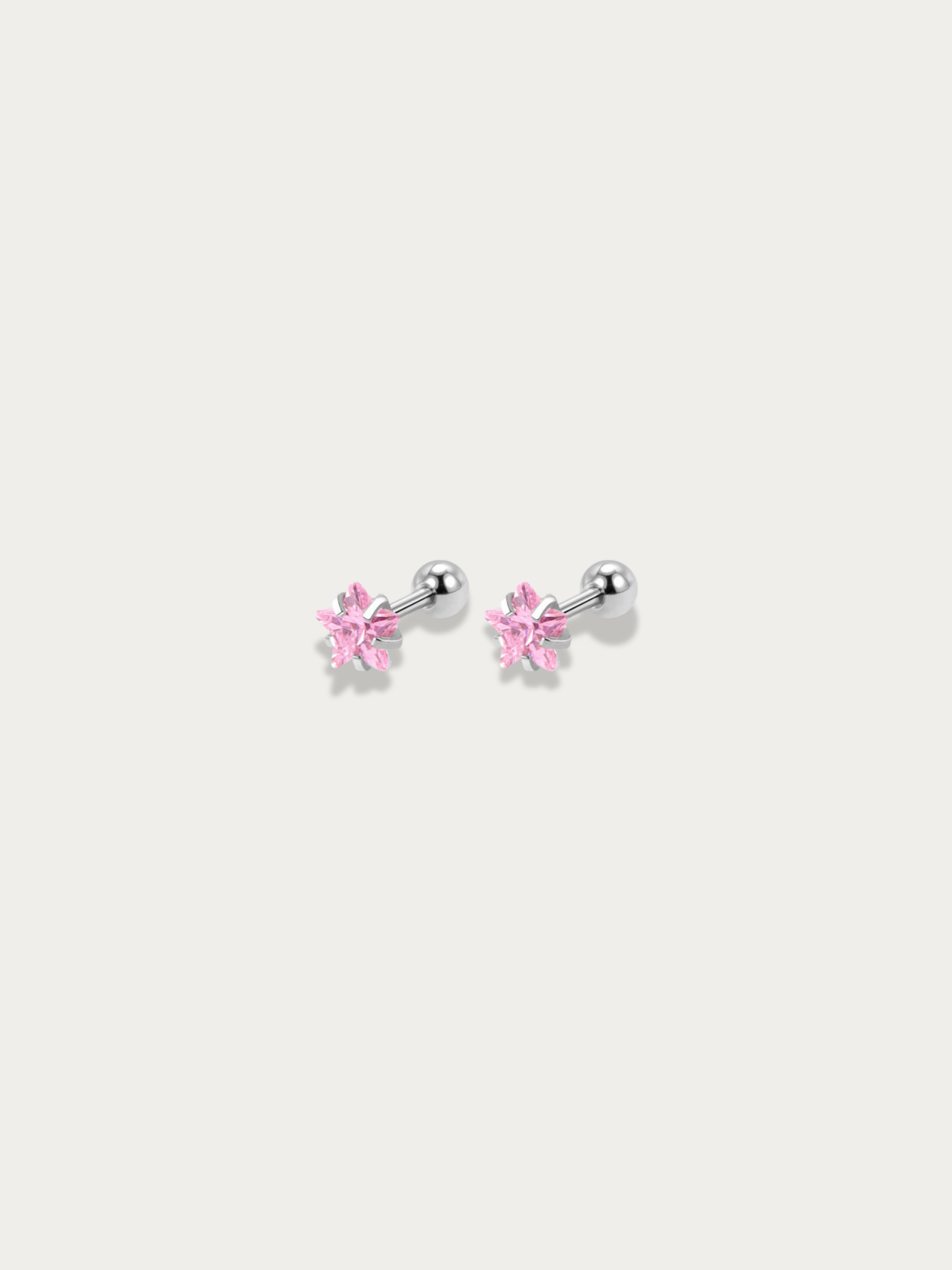 MNML Star Barbell Earrings pink CZ in silver colour detail — pink star stud barbell earrings Malaysia 