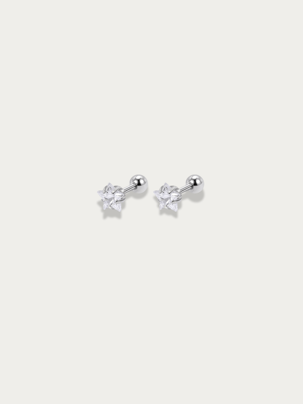 MNML Star Coloured Diamond Stud Barbell Earrings titanium silver clear CZ — front view, star barbell earrings Malaysia