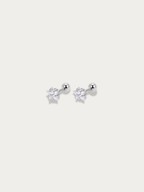 MNML Star Coloured Diamond Stud Barbell Earrings titanium silver clear CZ — front view, star barbell earrings Malaysia
