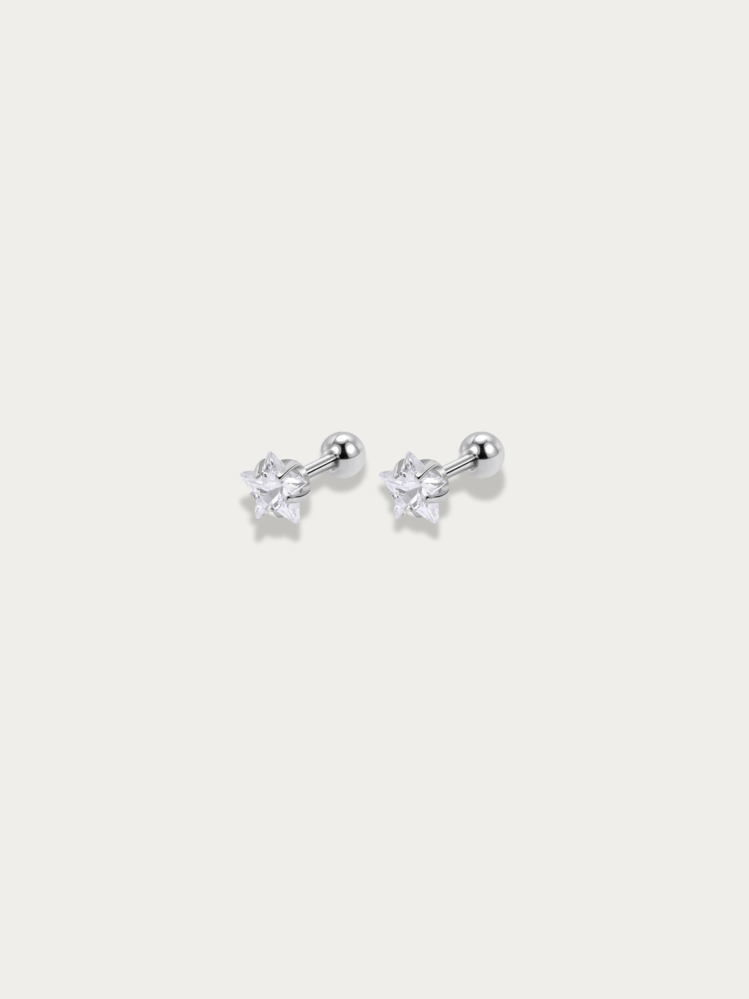 MNML Star Coloured Diamond Stud Barbell Earrings titanium silver clear CZ — front view, star barbell earrings Malaysia
